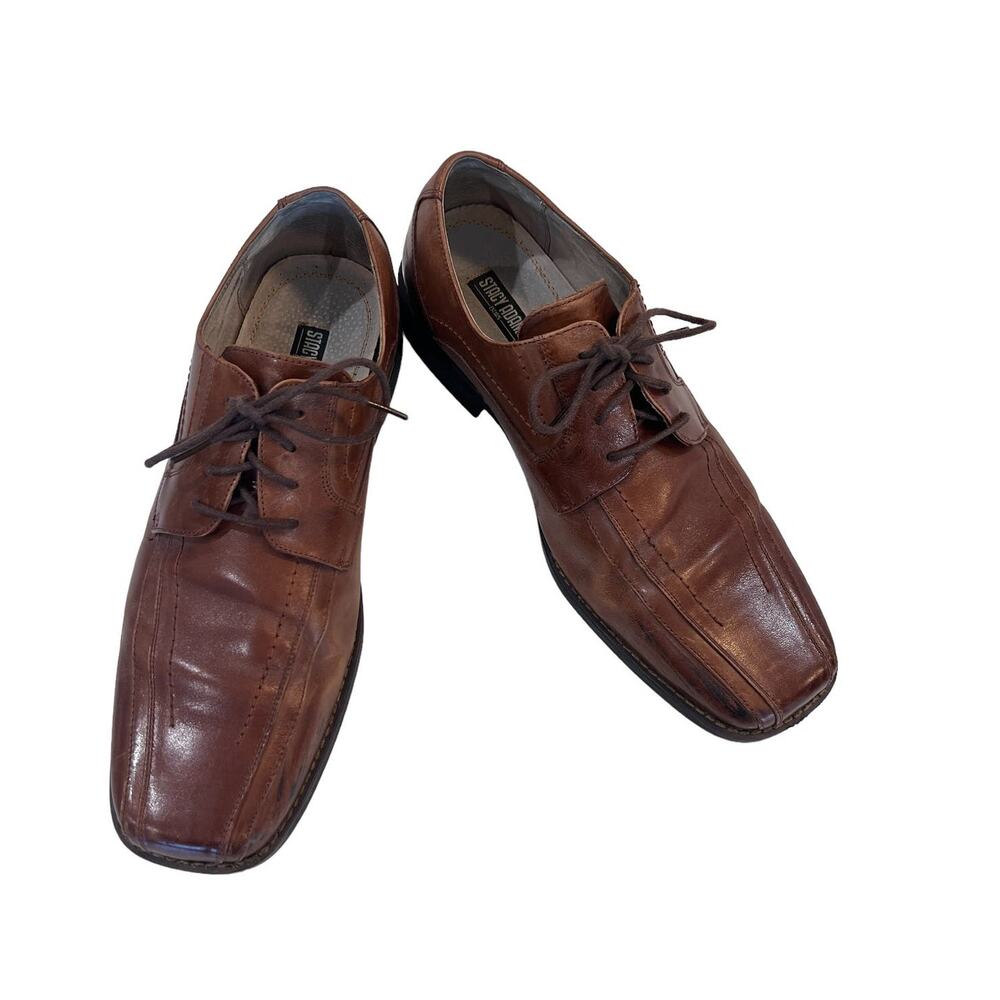 Stacy Addams Leather Brown Cognac Lace-Up Square Toe Dress Shoes Men's Size 11